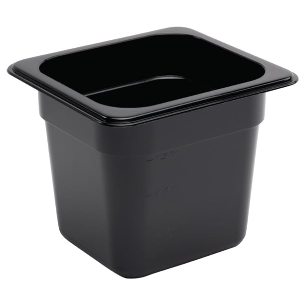 Vogue Polycarbonate 1/6 Gastronorm Container 150mm Black u471
