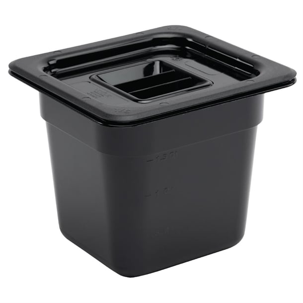 Vogue Polycarbonate 1/6 Gastronorm Container 150mm Black u471