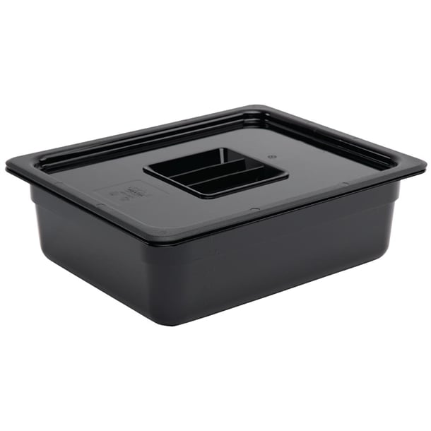 Vogue Polycarbonate 1/2 Gastronorm Container 100mm Black u459