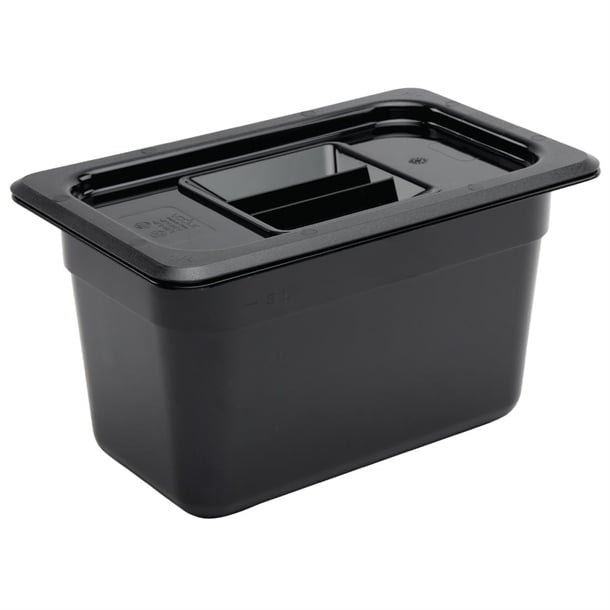 Vogue Polycarbonate 1/4 Gastronorm Container 150mm Black u468