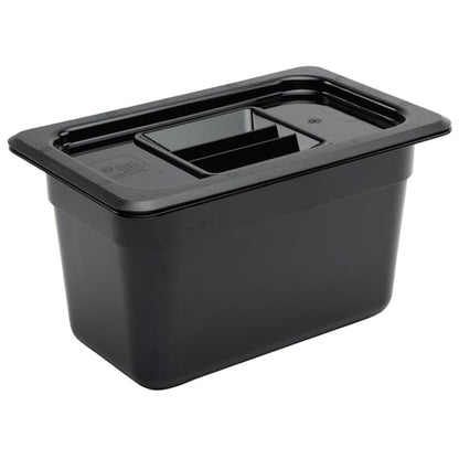 Vogue Polycarbonate 1/4 Gastronorm Container 150mm Black u468