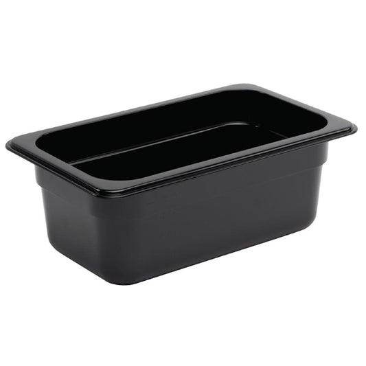 Vogue Polycarbonate 1/4 Gastronorm Container 100mm Black u467