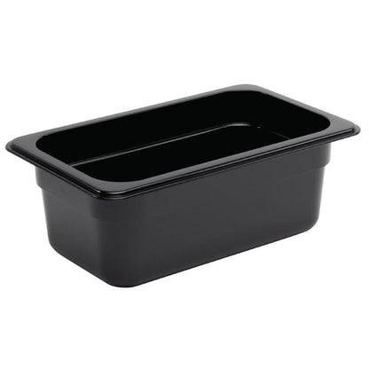 Vogue Polycarbonate 1/4 Gastronorm Container 100mm Black u467