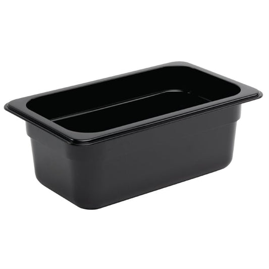 Vogue Polycarbonate 1/4 Gastronorm Container 100mm Black u467