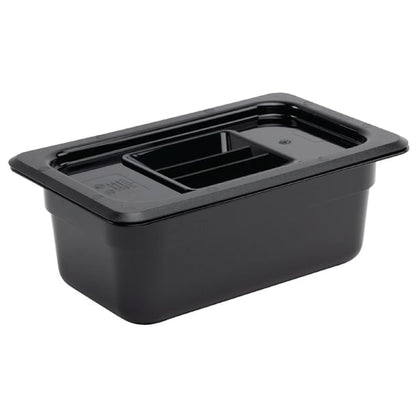 Vogue Polycarbonate 1/4 Gastronorm Container 100mm Black u467