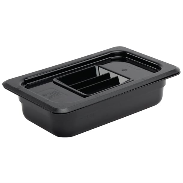 Vogue Polycarbonate 1/4 Gastronorm Container 65mm Black u466