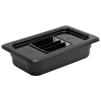 Vogue Polycarbonate 1/4 Gastronorm Container 65mm Black u466