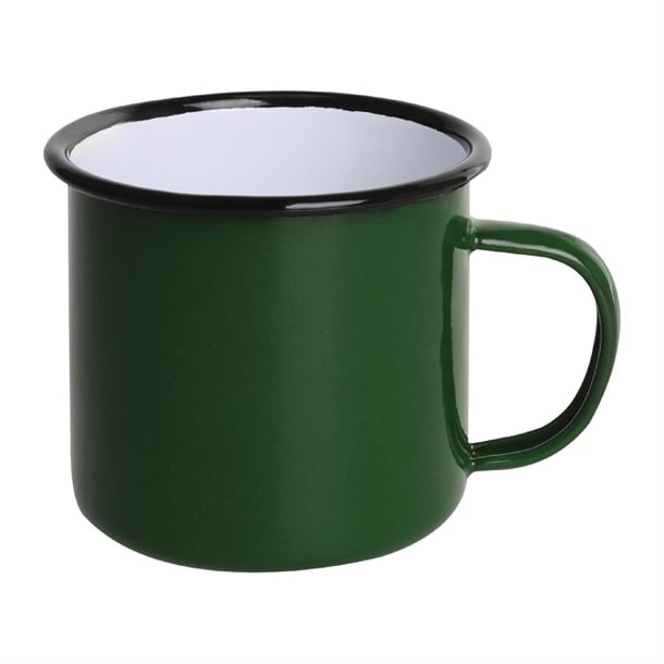 Olympia Enamel Mugs Green 350ml (6 Pack) dc396