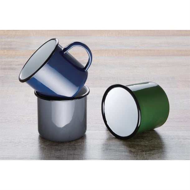 Olympia Enamel Mugs Green 350ml (6 Pack) dc396