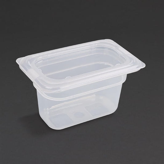 Vogue Polypropylene 1/9 Gastronorm Container with Lid 100mm (4 Pack) gj529