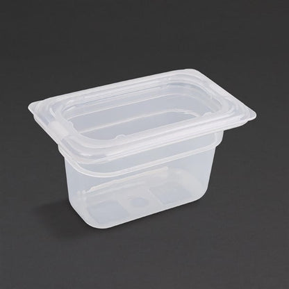 Vogue Polypropylene 1/9 Gastronorm Container with Lid 100mm (4 Pack) gj529