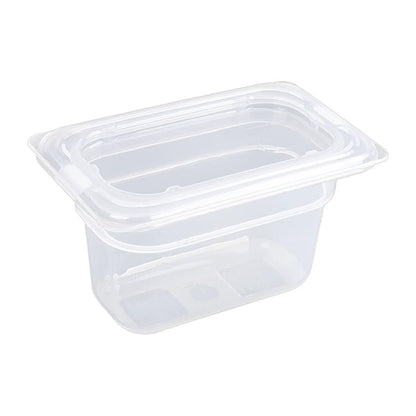 Vogue Polypropylene 1/9 Gastronorm Container with Lid 100mm (4 Pack) gj529