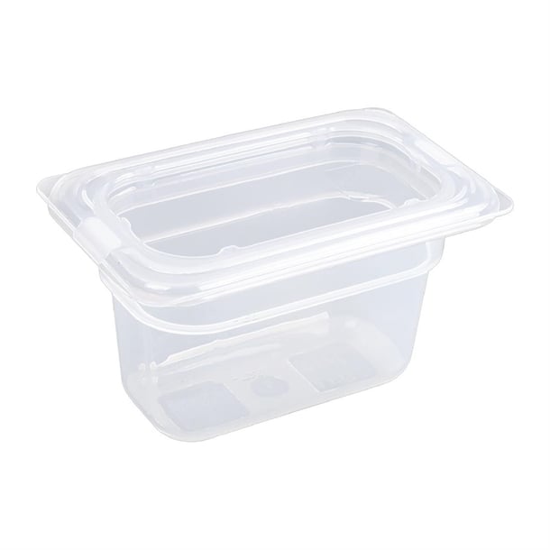 Vogue Polypropylene 1/9 Gastronorm Container with Lid 100mm (4 Pack) gj529