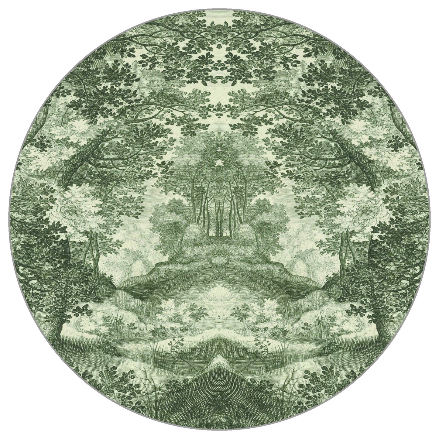 Circular Mural Into The Forest In Green