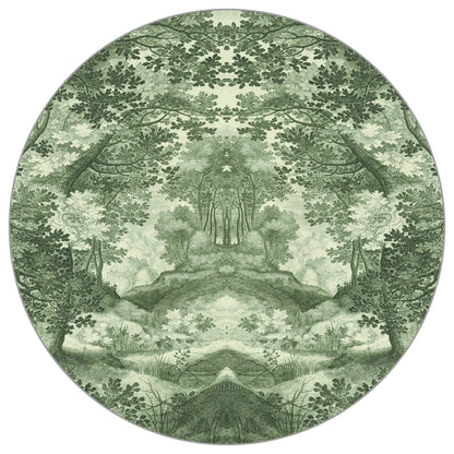 Circular Mural Into The Forest In Green