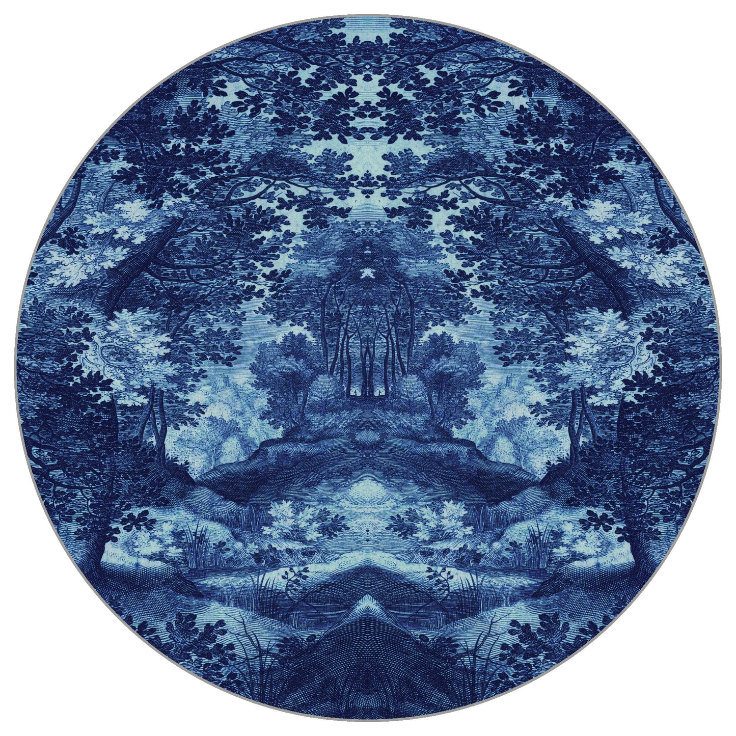 Circular Mural Into The Forest In Blue