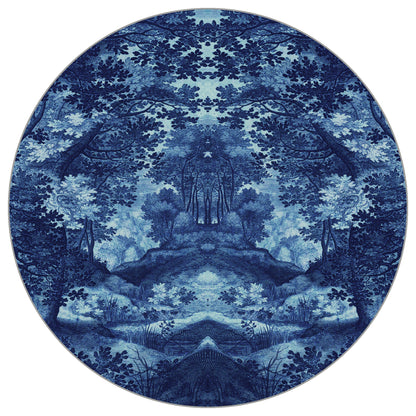 Circular Mural Into The Forest In Blue