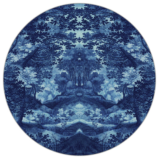 Circular Mural Into The Forest In Blue