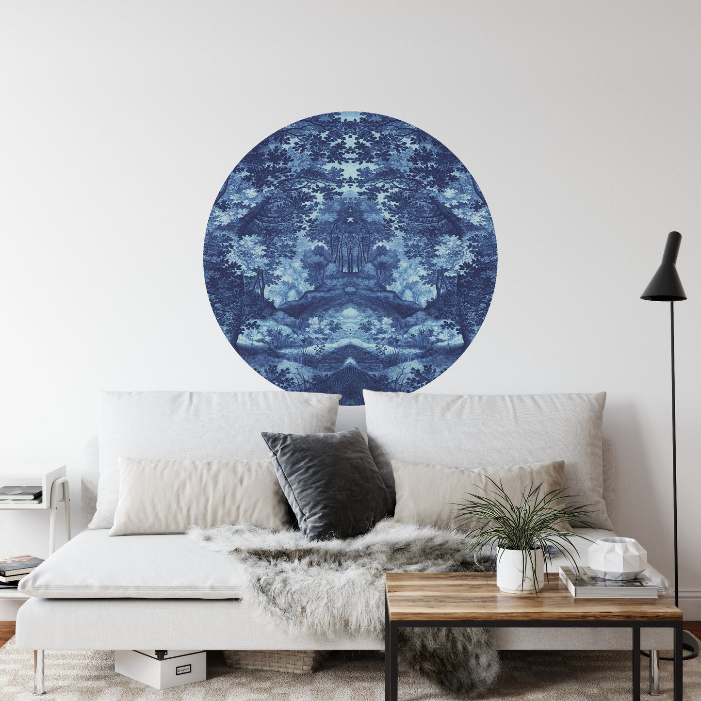 Circular Mural Into The Forest In Blue