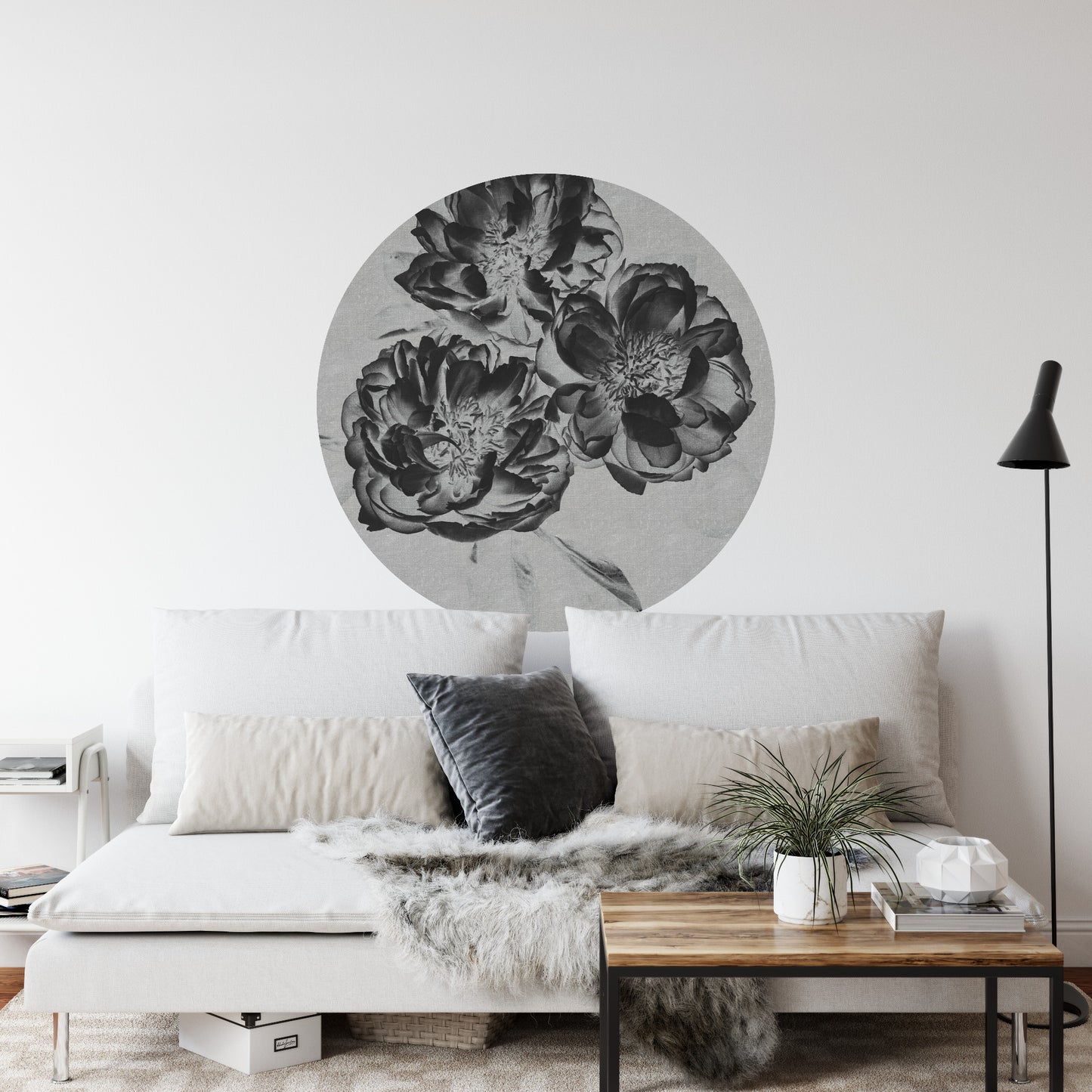 Circular Mural Dark Blooms In Negative