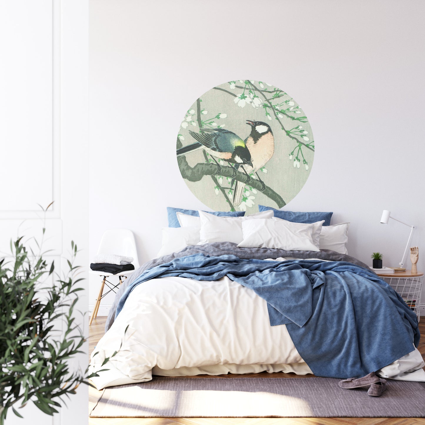 Circular Mural Silk Birds