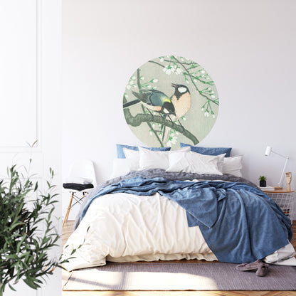 Circular Mural Silk Birds