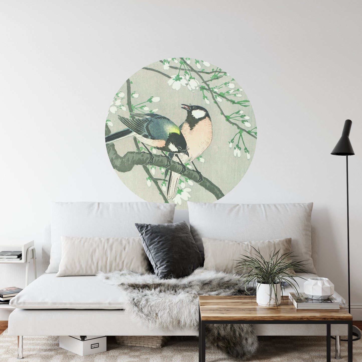 Circular Mural Silk Birds