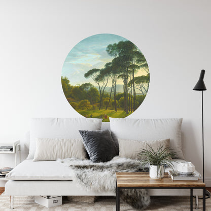 Circular Mural Italian Landscape With Umbrella Pines