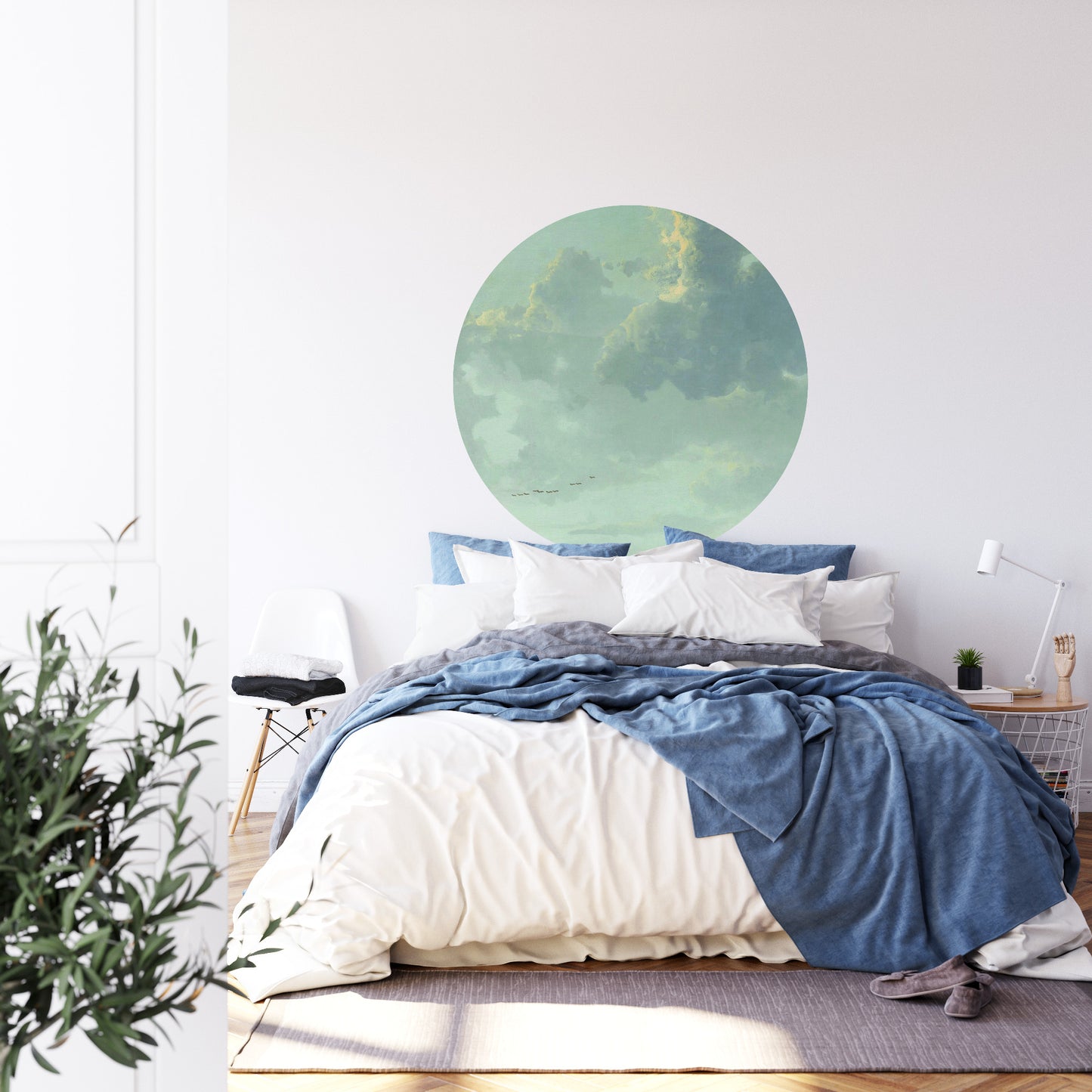 Circular Mural Oil And Canvas Clouds