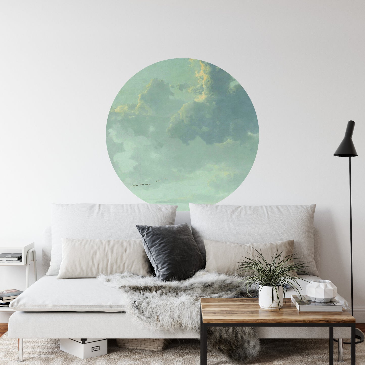 Circular Mural Oil And Canvas Clouds