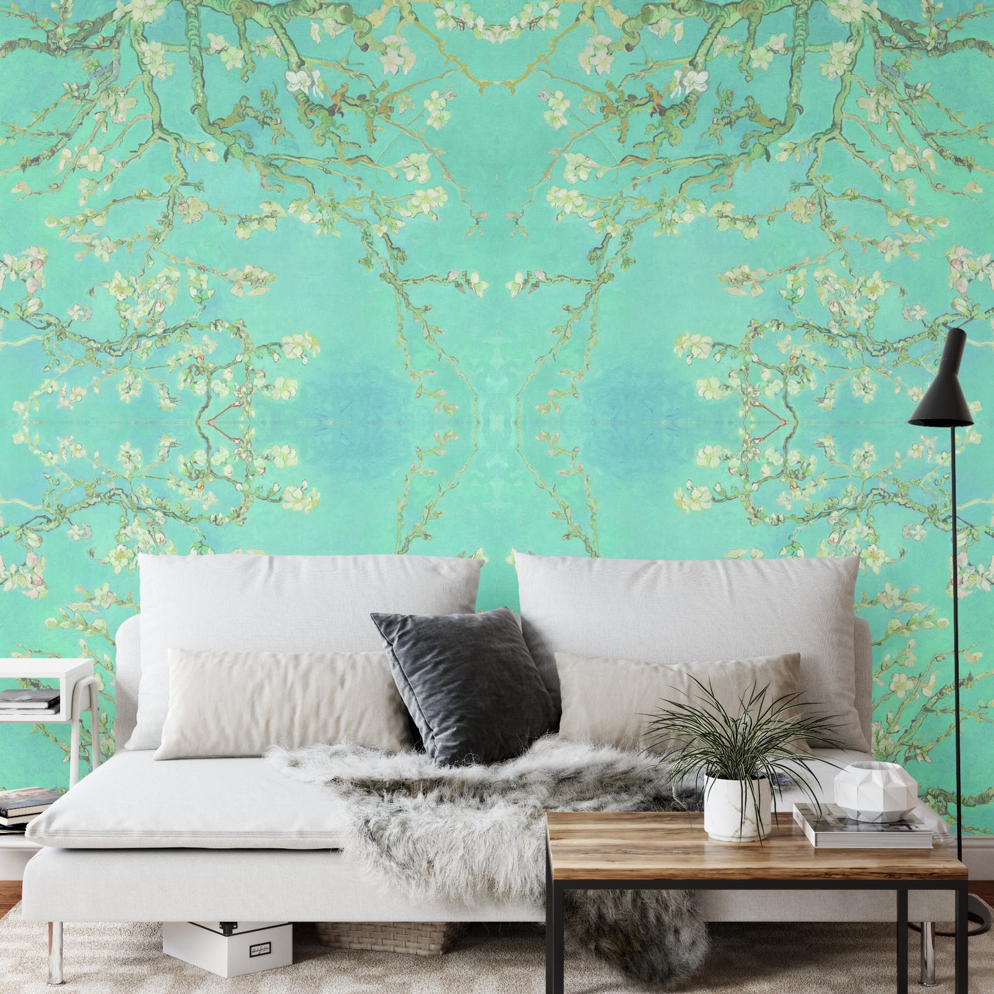 Square Wallmural Almond Blossoms
