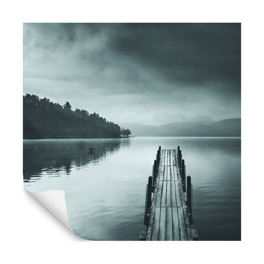 Square Wallmural Lake View With Pier Ii By George Digalakis