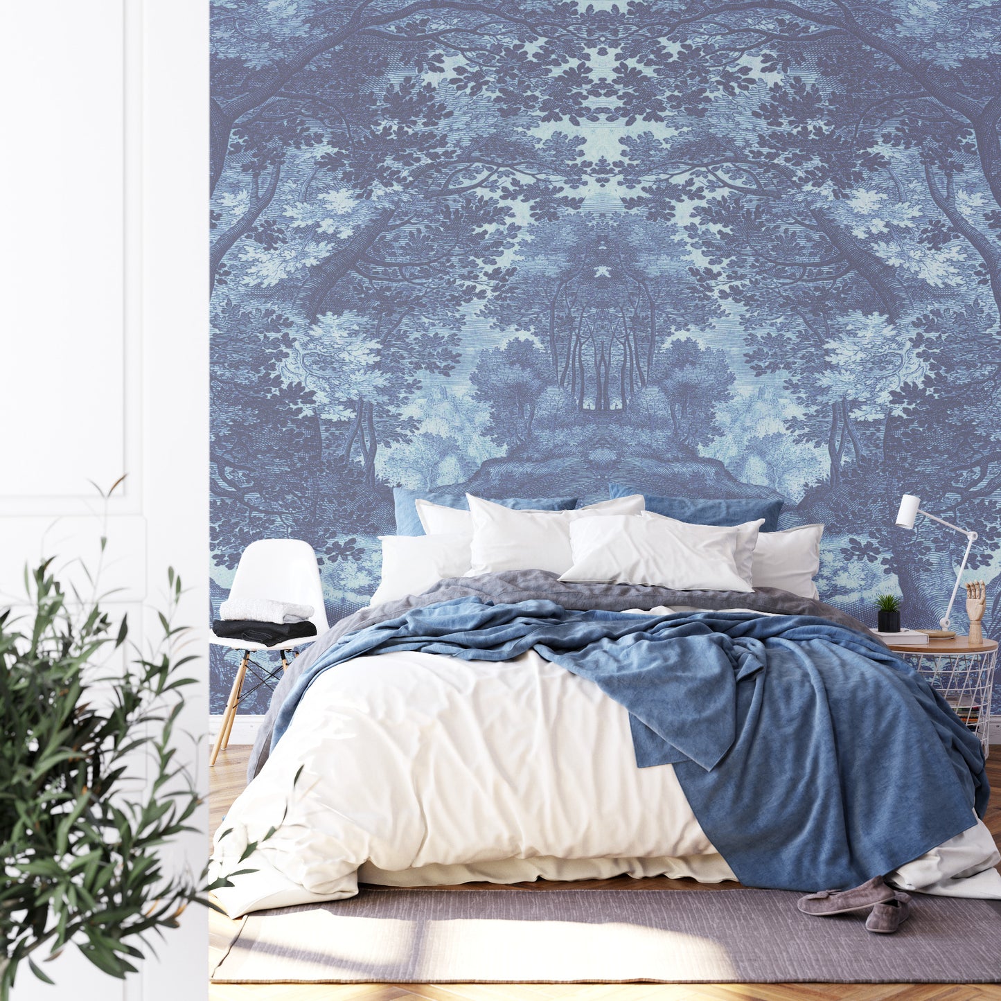 Square Wallmural Into The Forest In Blue