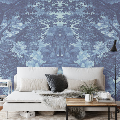 Square Wallmural Into The Forest In Blue