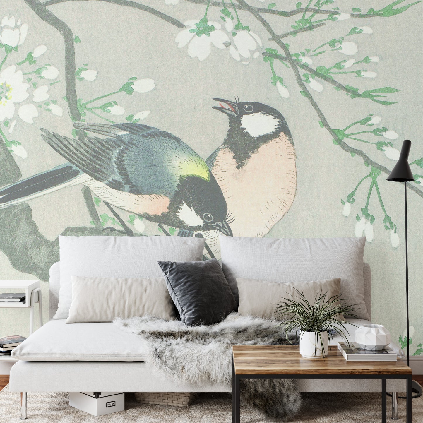 Square Wallmural Silk Birds