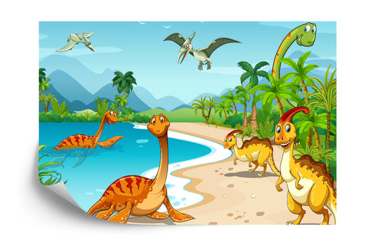 Photomural Dinosaurs On The Beach