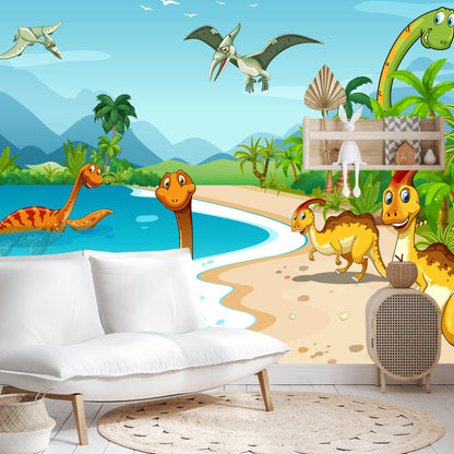 Photomural Dinosaurs On The Beach