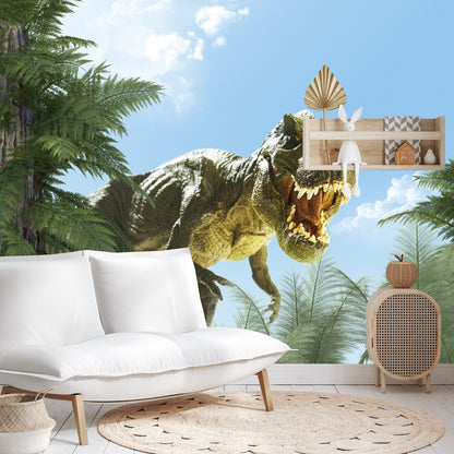 Photomural Big T-Rex Dinosaur And The Palm