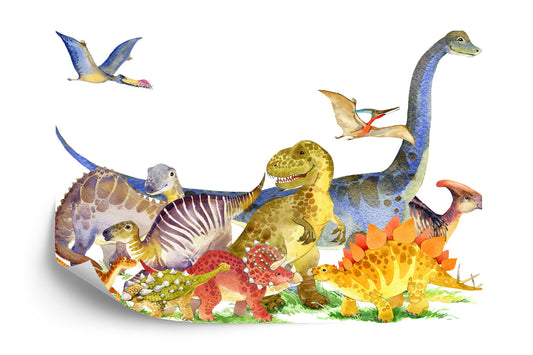 Photomural Dinosaurs Painted With Watercolor