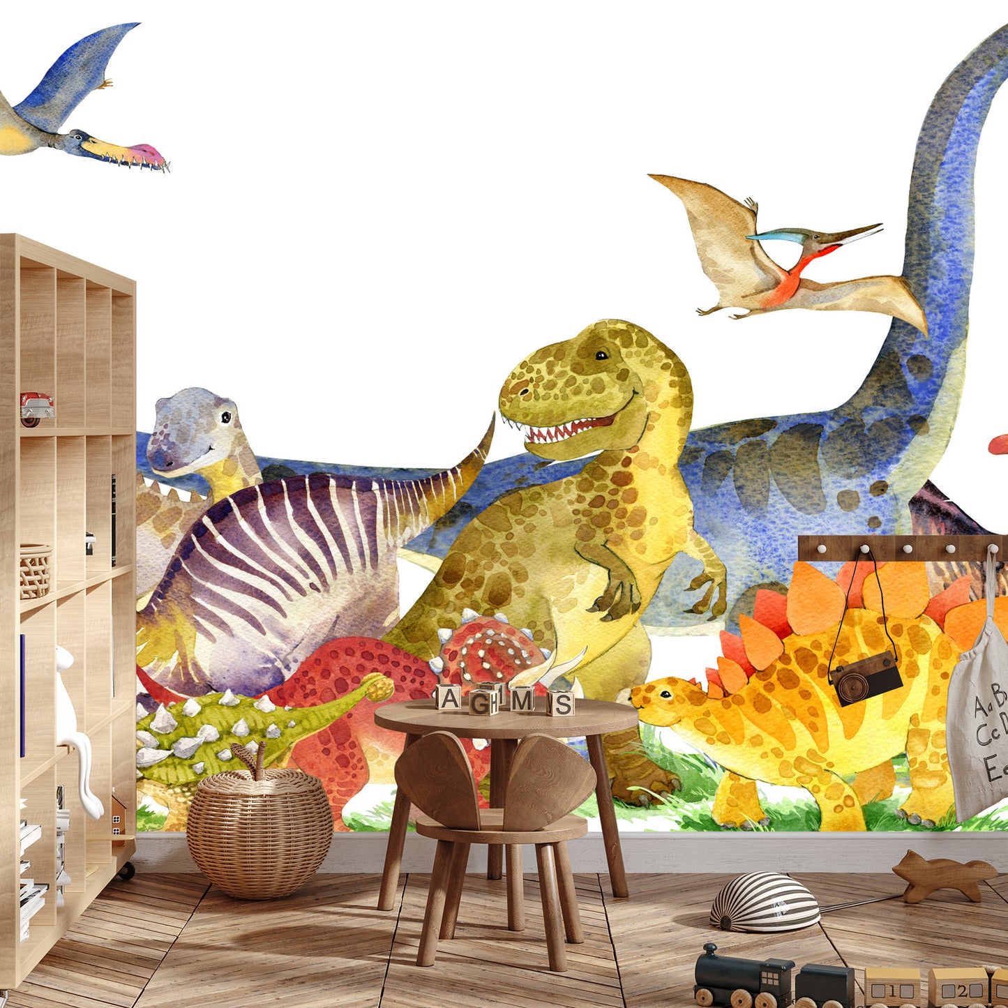Photomural Dinosaurs Painted With Watercolor
