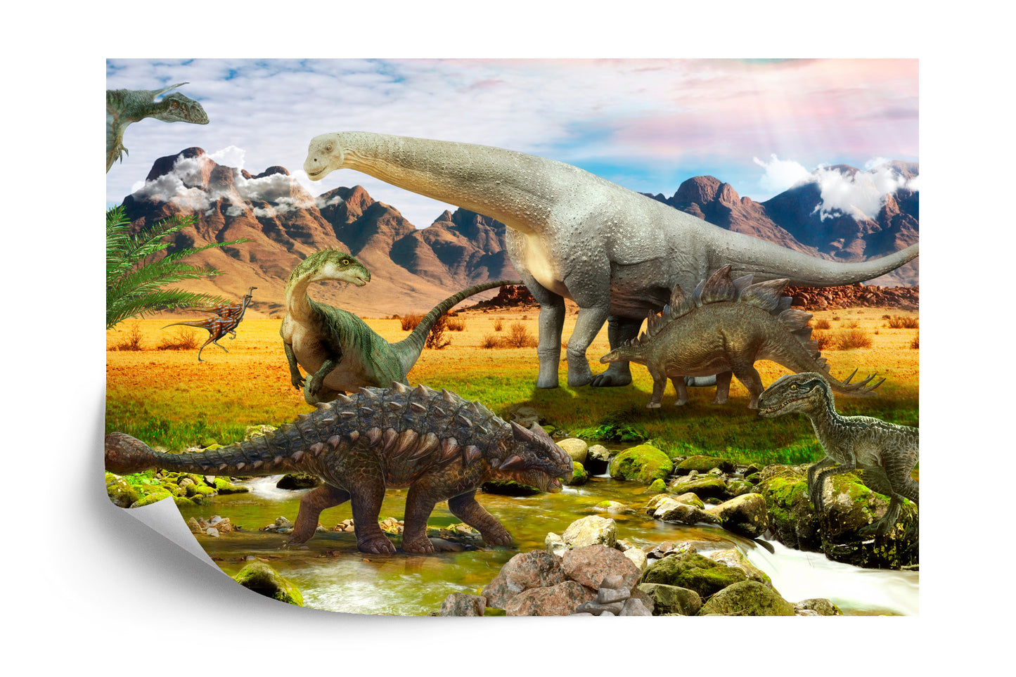 Photomural Realistic Dinosaurs By The River