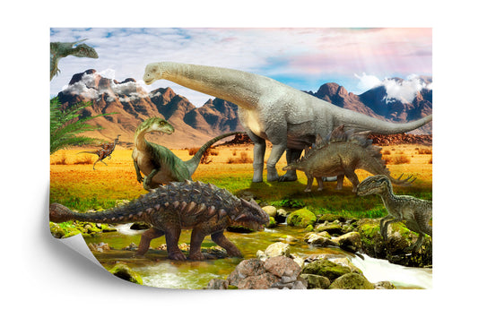 Photomural Realistic Dinosaurs By The River
