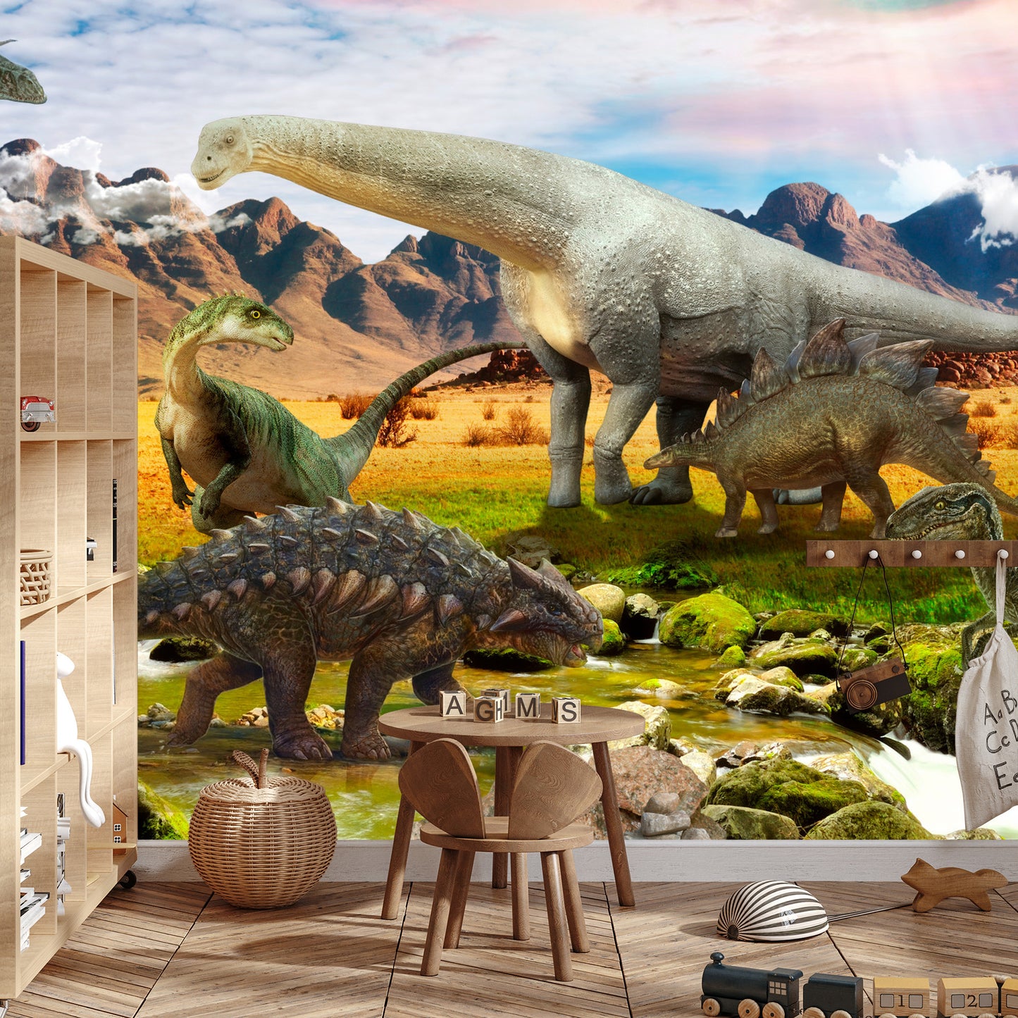 Photomural Realistic Dinosaurs By The River