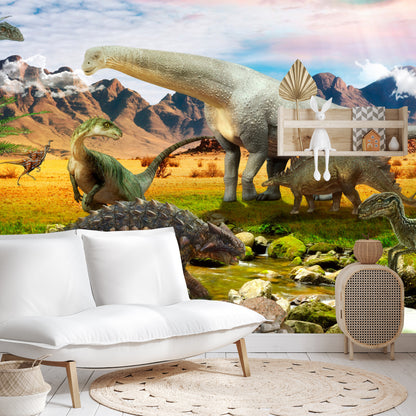 Photomural Realistic Dinosaurs By The River