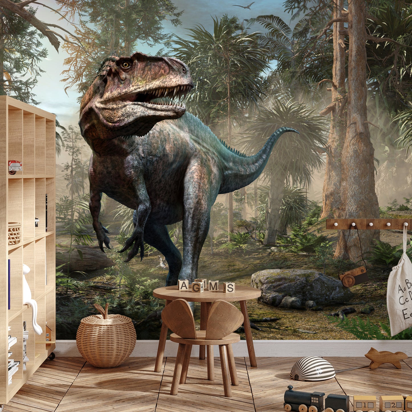 Photomural Realistic Dinosaur And Palm Trees
