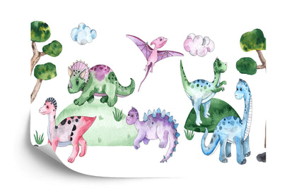 Photomural Pastel Dinosaurs In A Glade