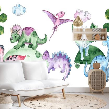 Photomural Pastel Dinosaurs In A Glade