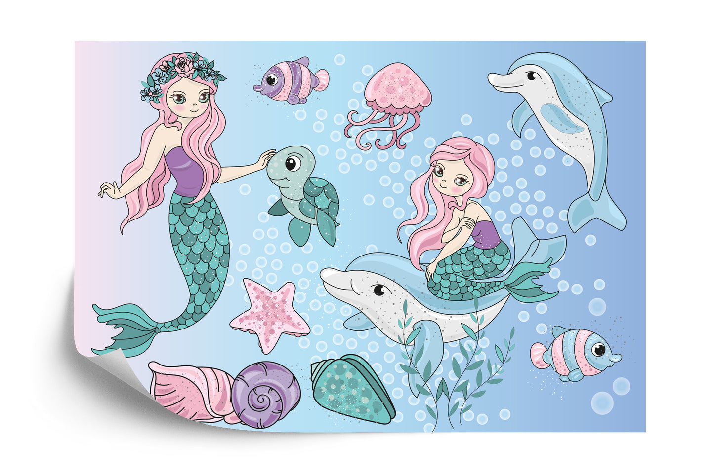 Photomural Mermaids With Sea Animals