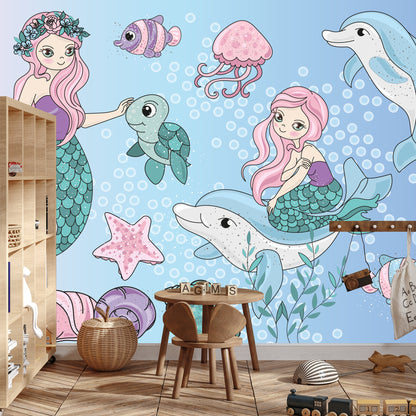 Photomural Mermaids With Sea Animals