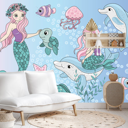Photomural Mermaids With Sea Animals